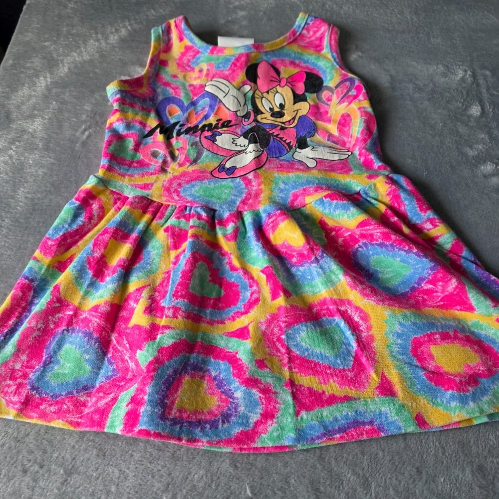 Vintage‎ 90s Disney Minnie Mouse 4-Kids Tie Dye Skater Dress Retro Hearts Hippie